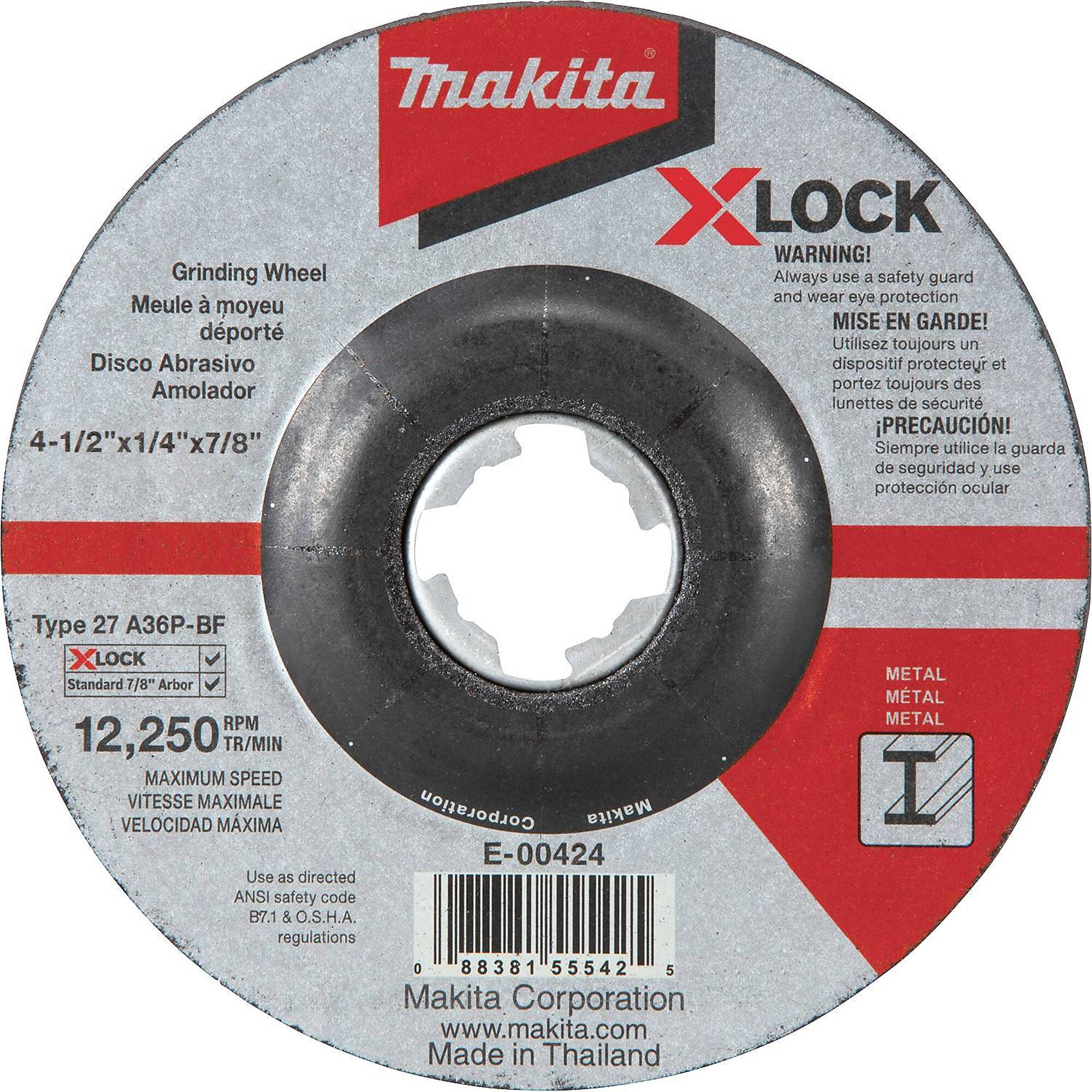 Makita® X-Lock 4-1/2" X 1/4" X 7/8" General Purpose Metal Grinding Wheel, 36 Grit, Model# E-00424